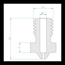 Kalená tryska české výroby V6 1,75 (závit M6) průměr 0,4 mm